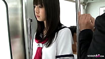 Petite Japanese College Girl seduce to Public Group Sex and Bukkake in Bus