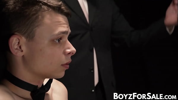 Young gay sub deepthroats big cock before being railed raw